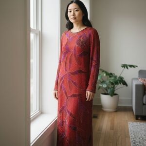 Vintage Royal Feelings Red & Purple Beaded Sequin Dress | Long Sleeve | Keyhole